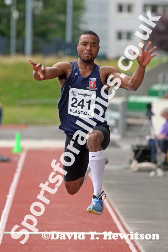Chukwudi Onyia winner of the triple jump at the Scottish Championships, Scotstoun  Stadium, Glasgow.